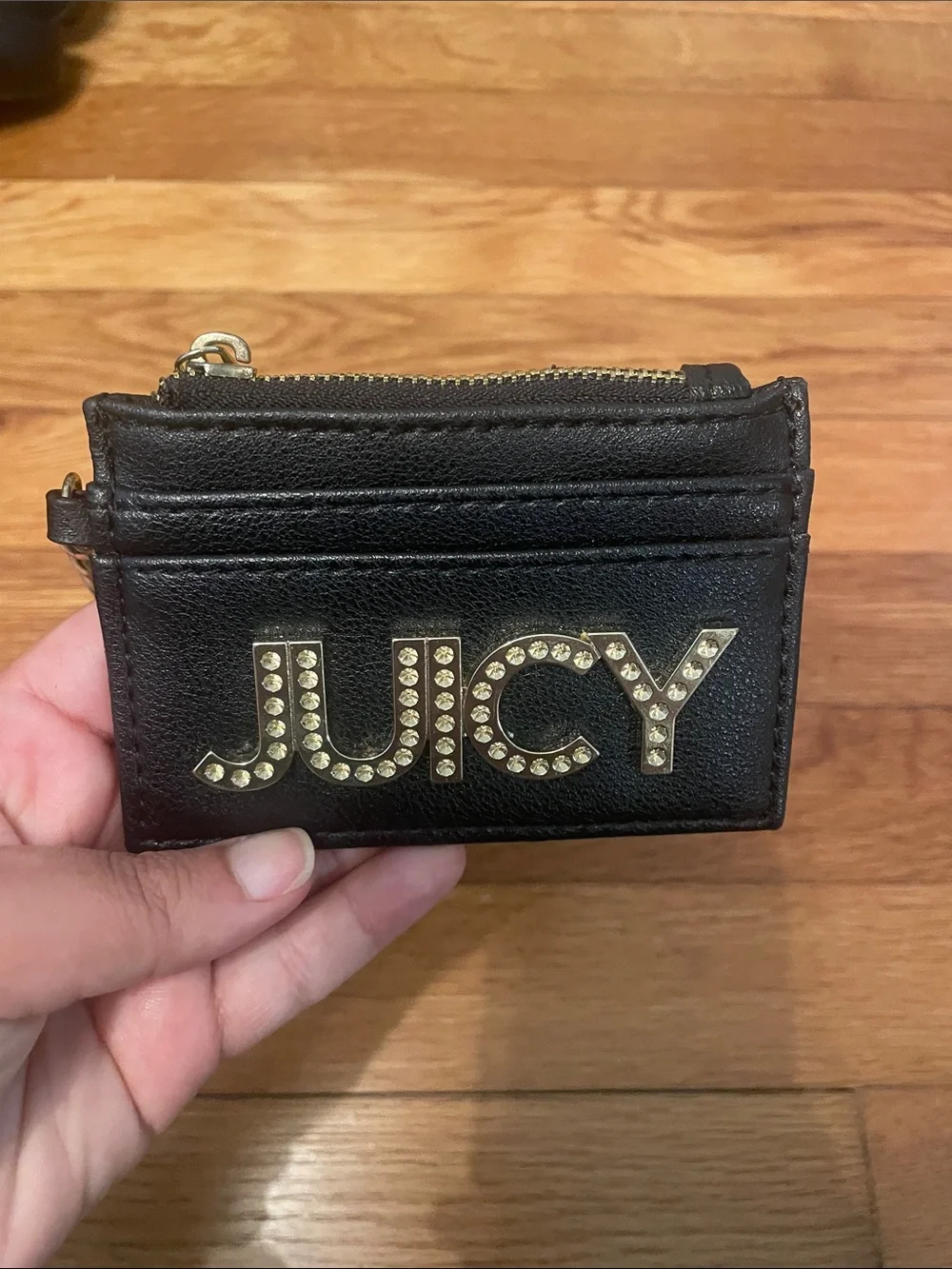 Juicy Couture Black Leather Card Holder with Gold Heart Keyring